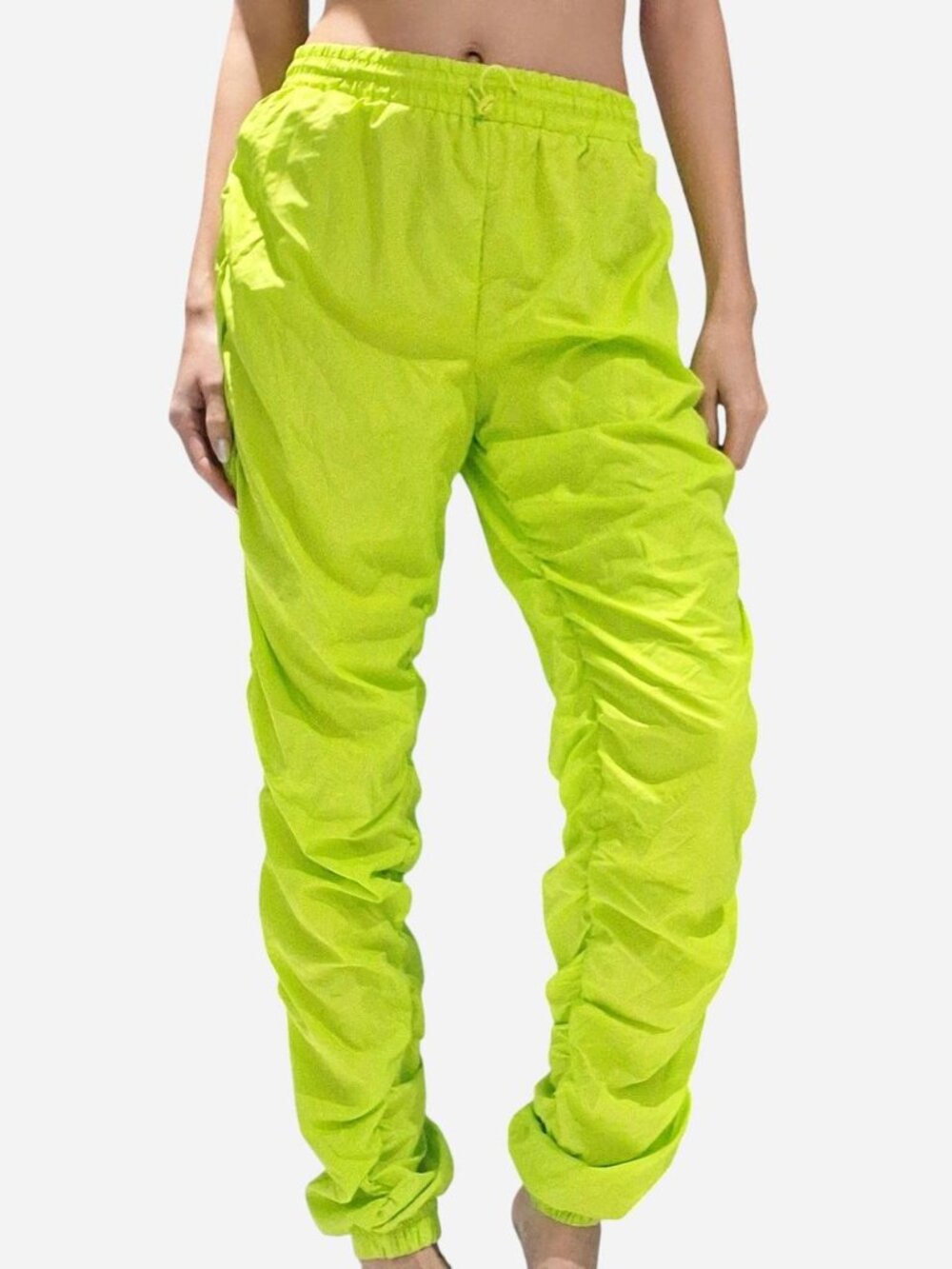 Love 83 Lime Green Ruched Stacked Parachute Track Pants Joggers Size M Sporty